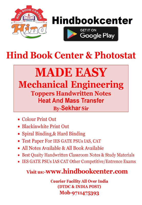 Mechanical Engineering Handwritten Notes : Heat And Mass Transfer ( By-Sekhar Sir Made Easy )