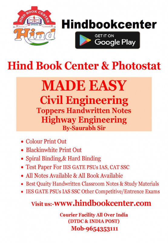 Highway Engineering Civil Engineering Handwritten Notes (By-Saurabh Sir Made Easy ) Hind Book Center