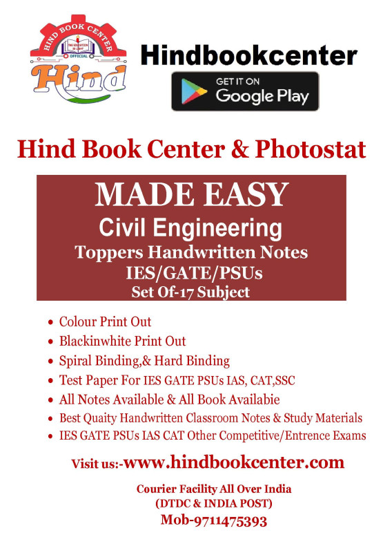 Civil Engineering : HandWritten Notes For ESE/GATE/PSUs Technical Set Of Books 17 Subjects Made Easy Center Saidulajab  IGNOU Road, Saket new delhi-110030