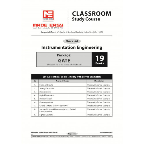 Instrumention Engineering Classroom Study Package - 2019 : for GATE (Set of Books-19 Made Easy)